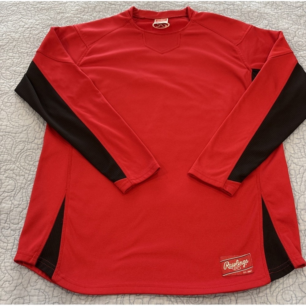 Rawlings Fleece Pullover Men's Medium Red Baseball Softball Warm-Up Shirt